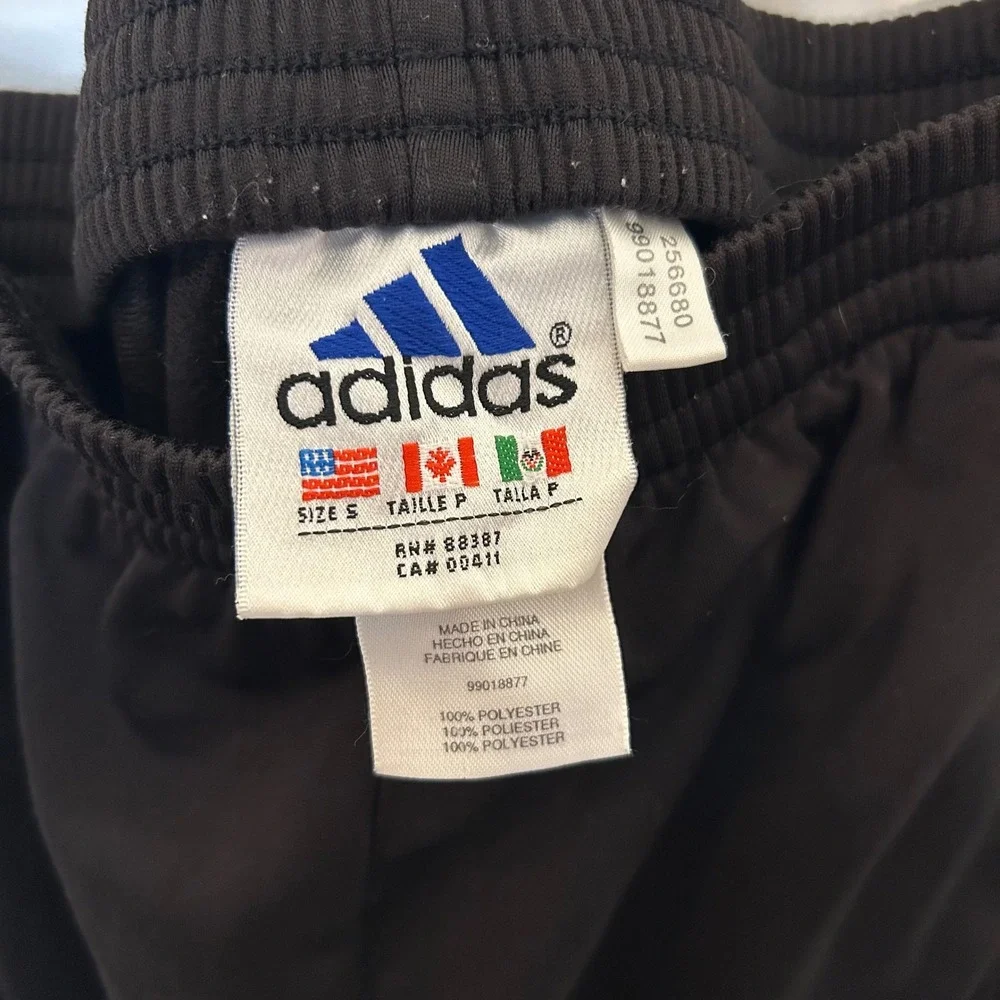 Y2K Adidas Small Black Breakaway Tear away Track Pants Snap Button 3 Stripes